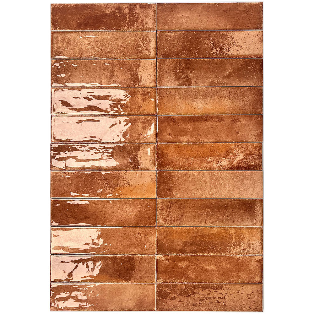 Top Ceramics Metro Brick Red Gloss Flat Bumpy Ceramic Wall Tile 65 x 250mm 0.82sqm Image 3