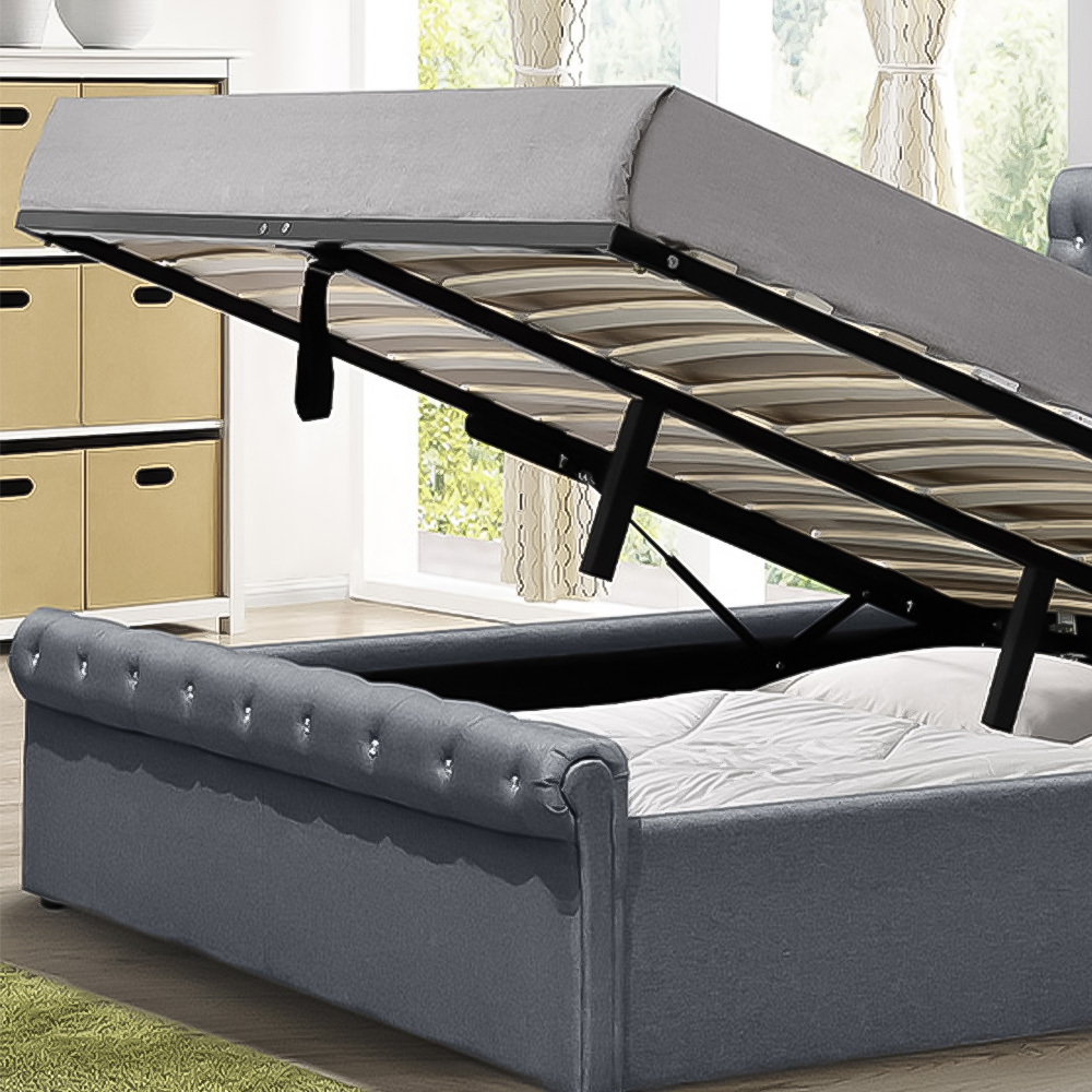 Brooklyn Chesterfield King Size Grey Linen Diamante Ottoman Bed Image 3
