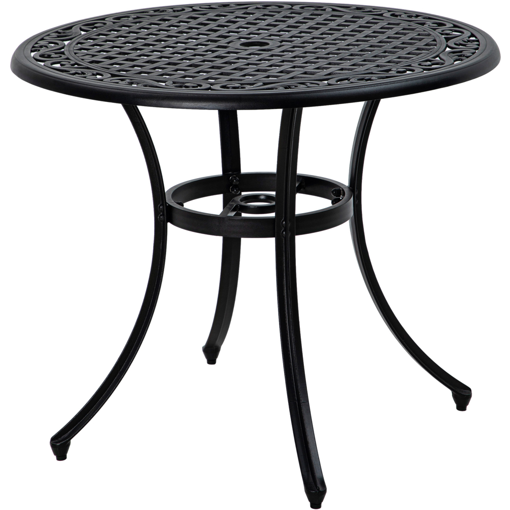 Outsunny Round Garden Dining Table with Parasol Hole Black Image 2