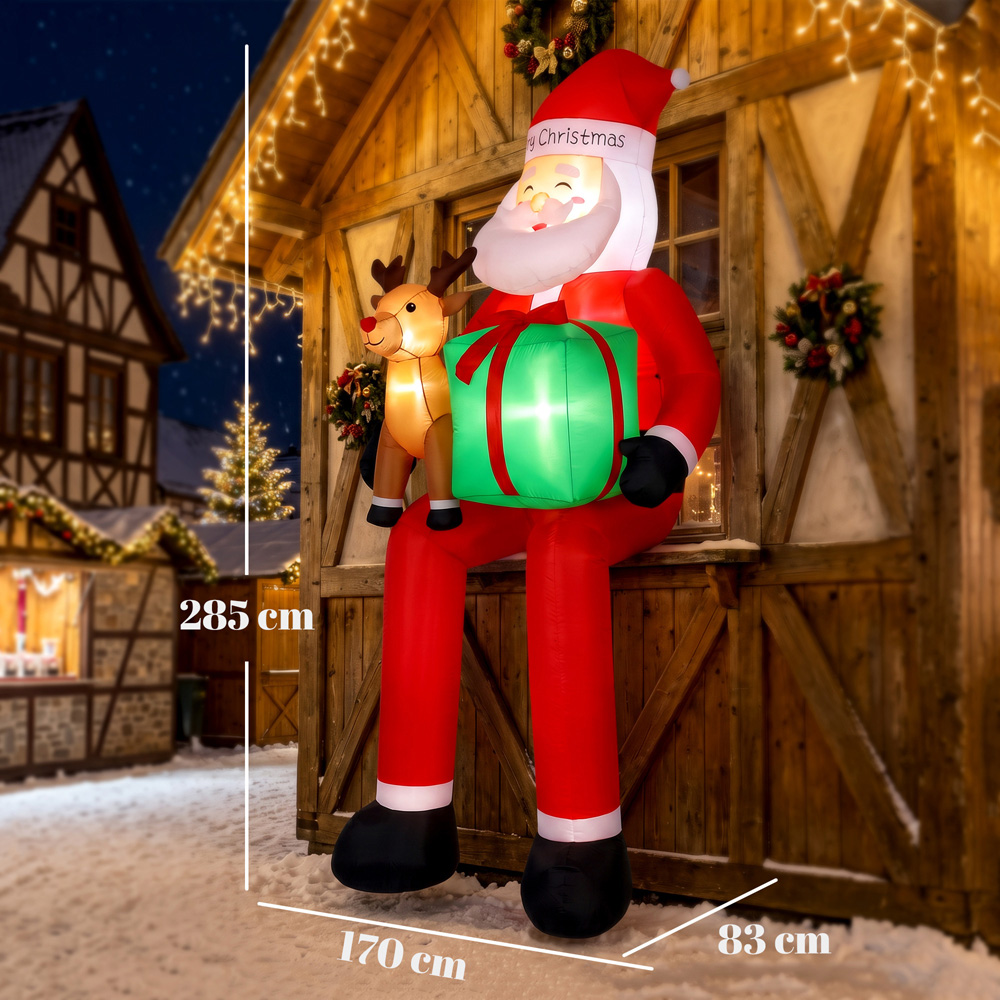 Outsunny 12 LED Giant Hanging Santa Claus with Reindeer Inflatable Outdoor Christmas Decoration 9ft Image 9
