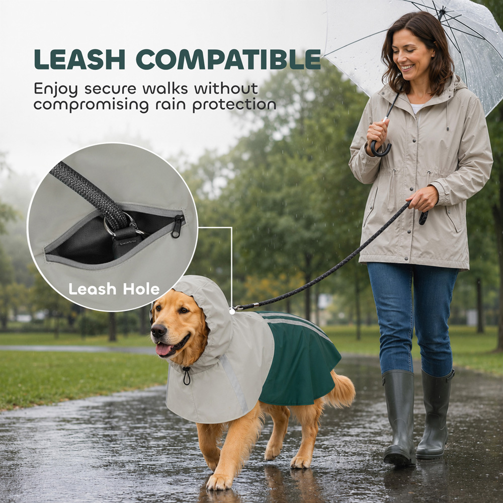 PawHut Green Dog Raincoat with Hood Large Image 8