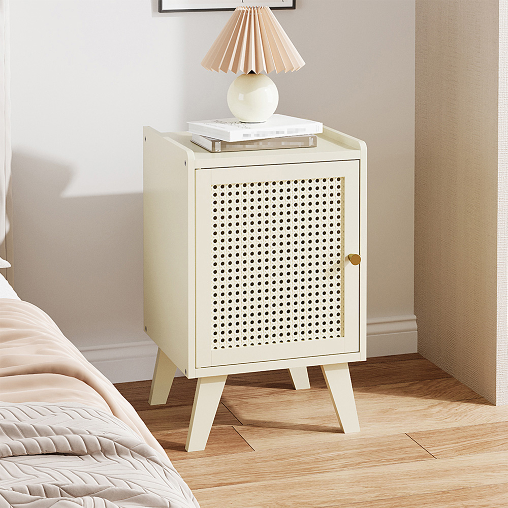 Living and Home Single Door Cream Rattan Bedside Table Image 8