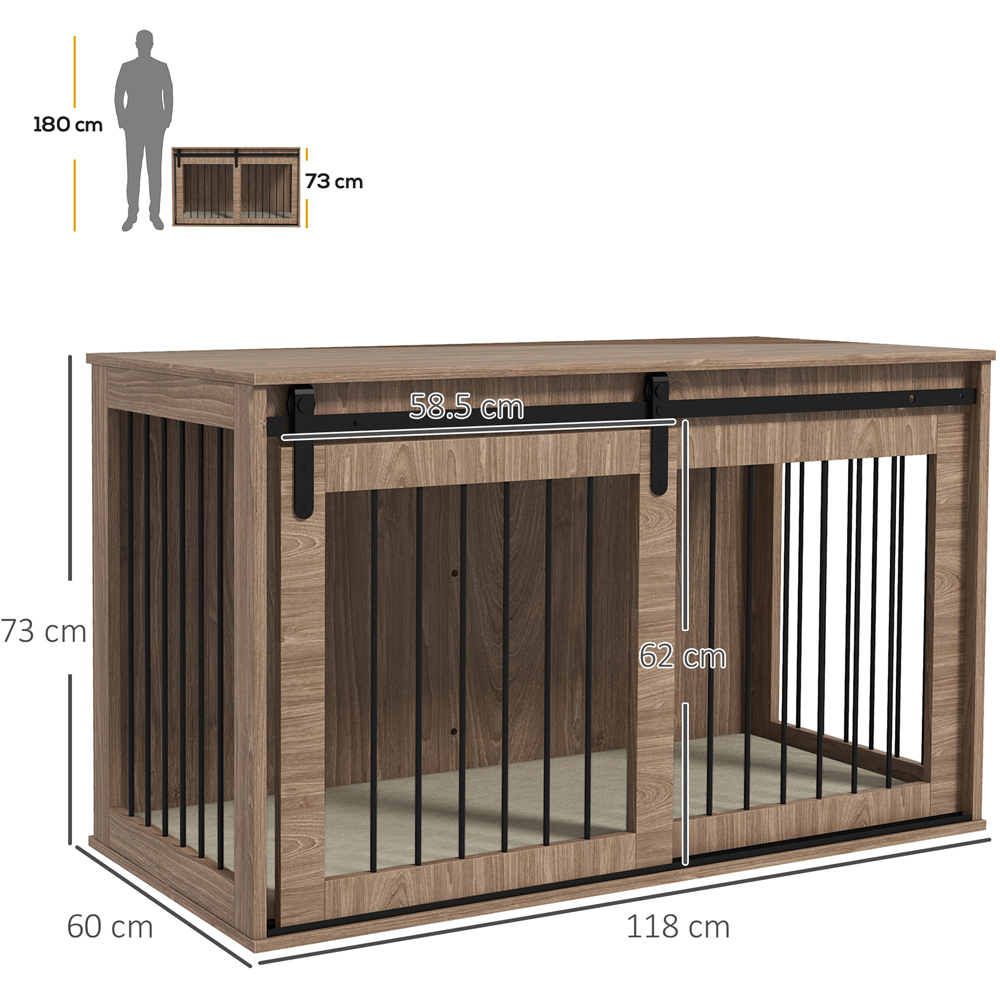 PawHut Brown Dog Crate End Table with Cushion 118cm Image 8