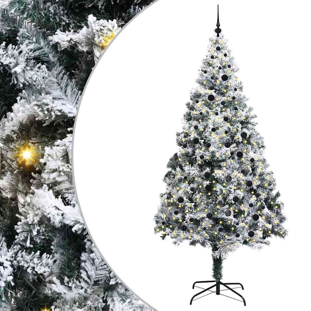 vidaXL Pre-Lit Black Baubles White Artificial Christmas Tree 8ft Image 2