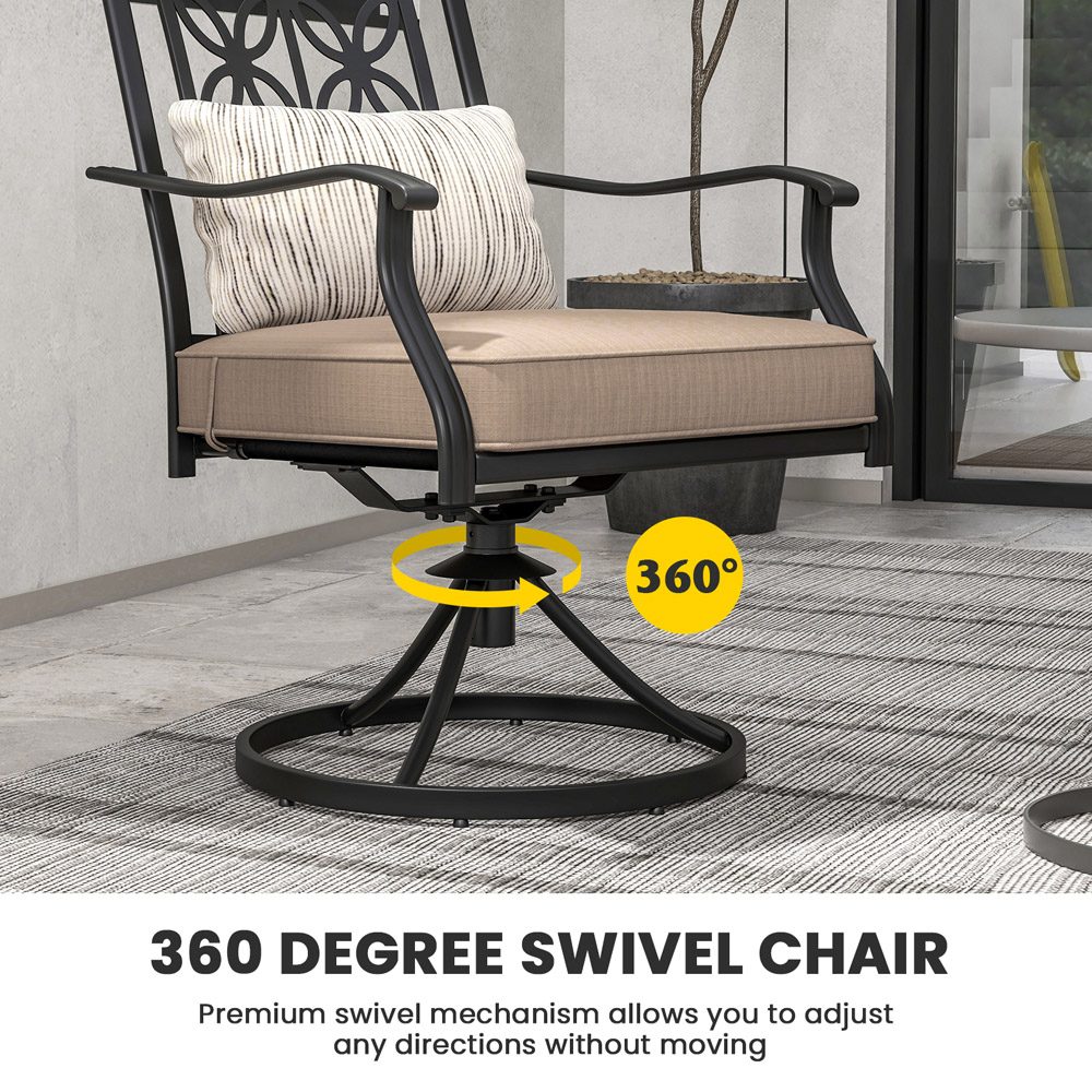 Costway 2 Seater Khaki Swivel Outdoor Bistro Chair Image 8