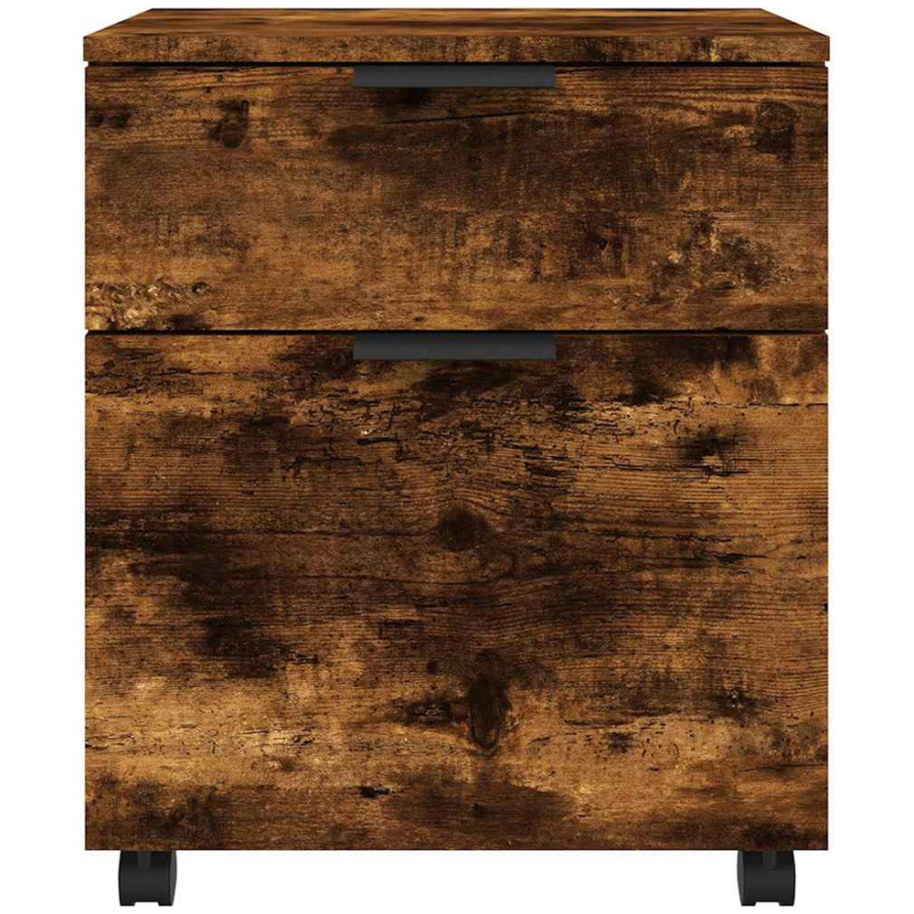 vidaXL Single Door Single Drawer Smoked Oak File Cabinet with Swivel Wheels Image 3