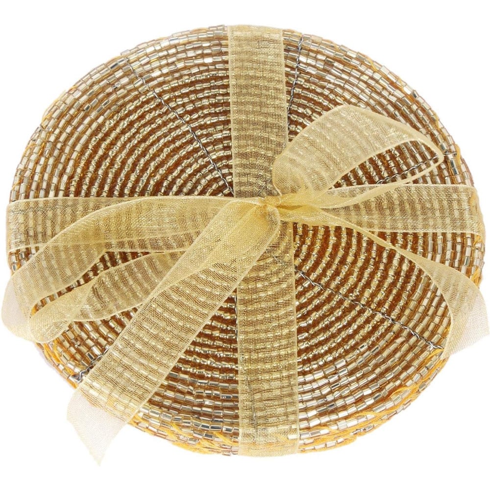 Marco Paul Gold Beaded Glass Coasters 4 Pack Image 1