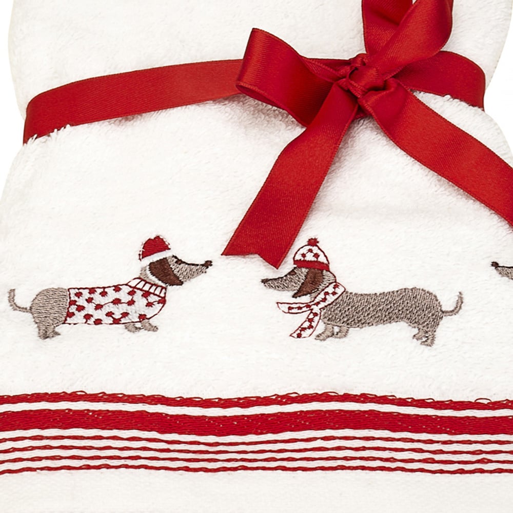 Bellissimo Home Cotton Embroidered Christmas Sausage Dogs Hand Towel 2 Pack Image 2