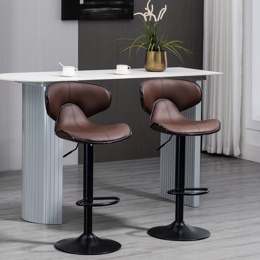 Portland Brown Faux Leather Height Adjustable Swivel Bar Stool Set of 2 Image 5