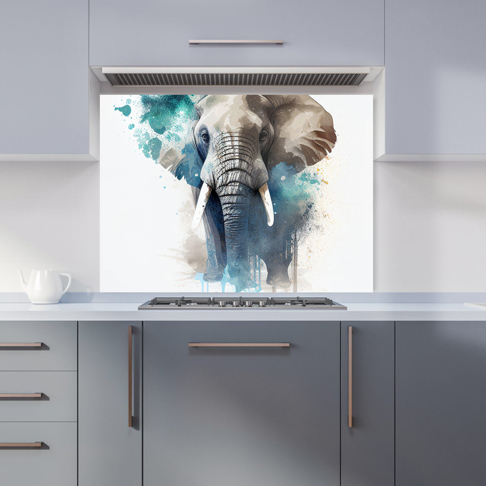 Warren Reed Designer Splashart Majestic Elephant Glass Kitchen Splashback 65 x 90cm Image 1