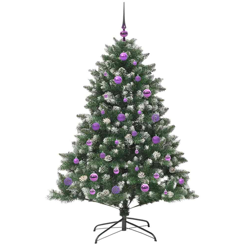 vidaXL Pre-Lit Lilac Baubles Green Artificial Snow Tipped Christmas Tree 5ft Image 4