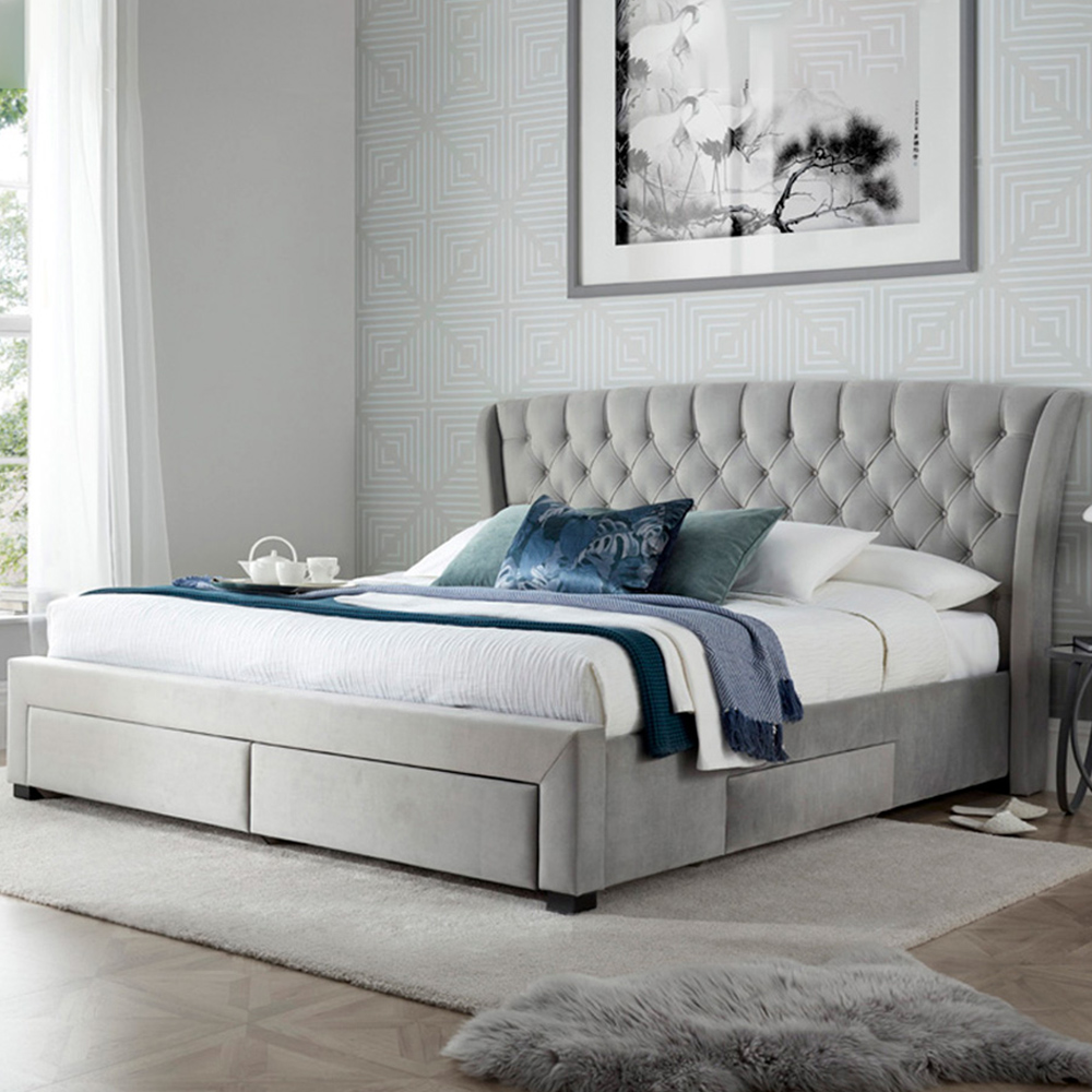 Newton Double Grey Velvet 4 Drawer Storage Bed Frame Wilko