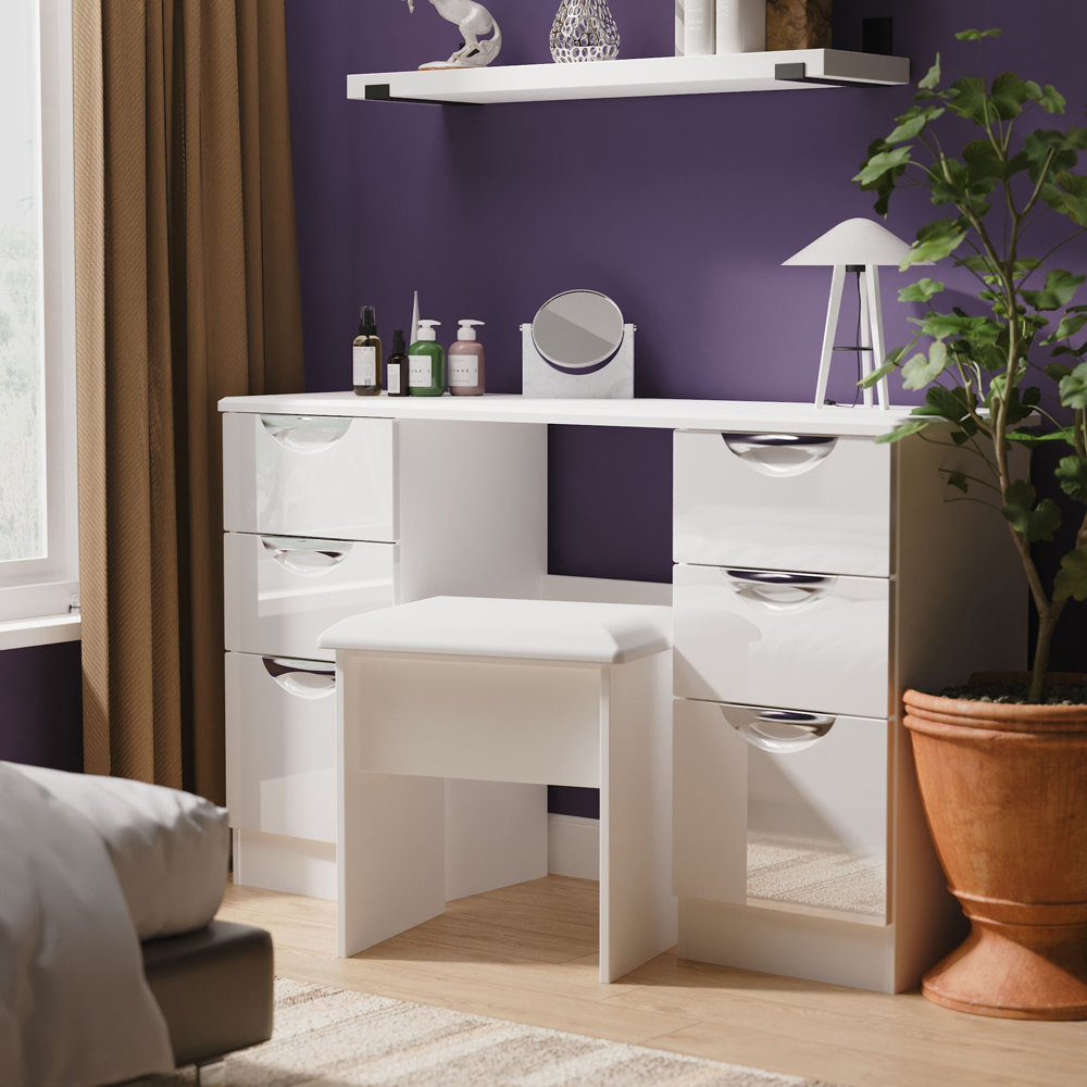 Crowndale Camden 6 Drawer White Gloss and White Kneehole Desk Ready Assembled Image 7