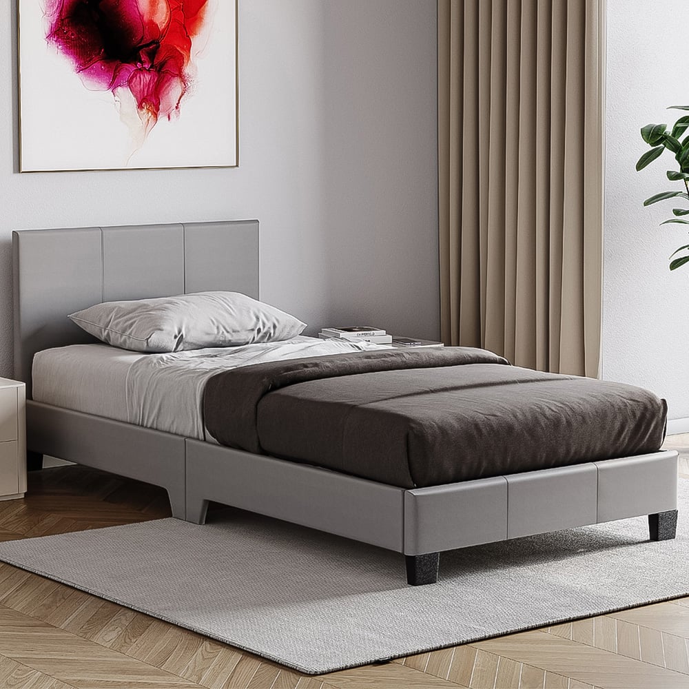 Vida Designs Lisbon Single Grey Faux Leather Bed Frame Image 1