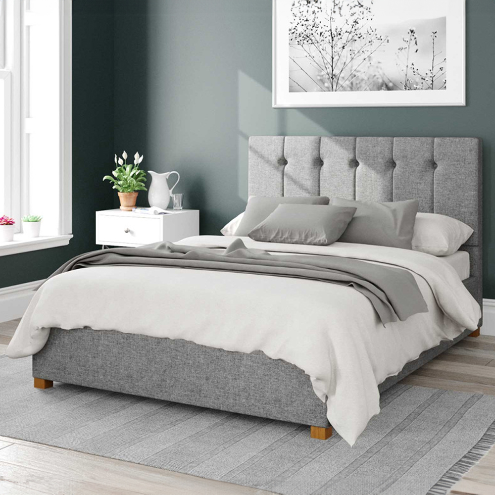 Aspire Hepburn Super King Grey Saxon Twill Ottoman Bed Image 1