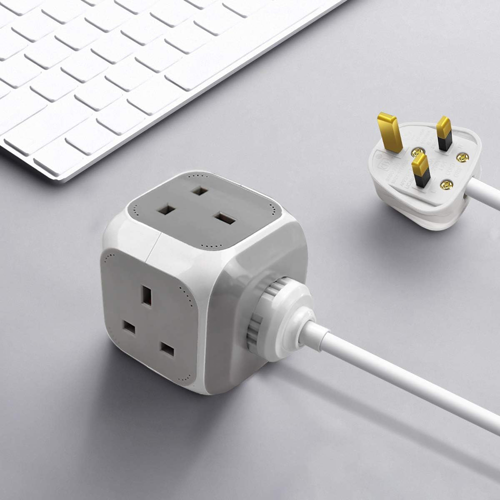 ExtraStar Rubik Cube Style 1.5m 4 Socket Grey Extension Lead with USB Port Image 2