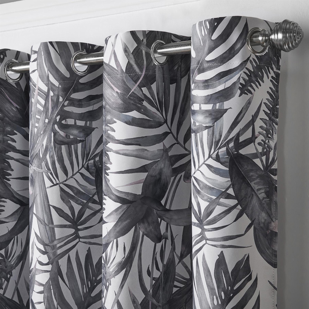 Alan Symonds Mal Charcoal Satin Blackout Ring Top Eyelet Curtains 168 x 229cm Image 4