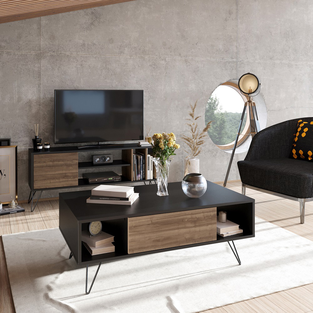 Decorotika Mistico 2 Open Shelf Black and Walnut Coffee Table Image 5