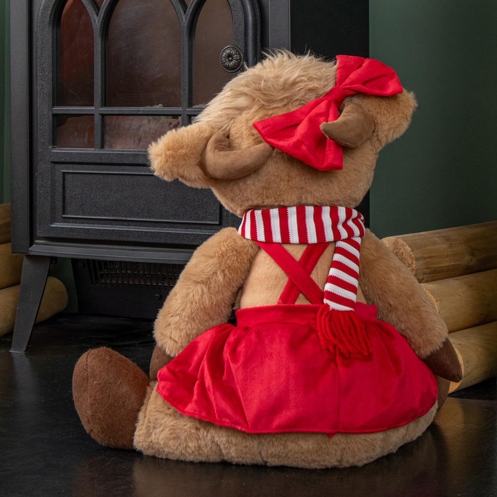 Samuel Alexander Plush Sitting Highland Girl Cow in Red Dress Christmas Decoration 36cm Image 4