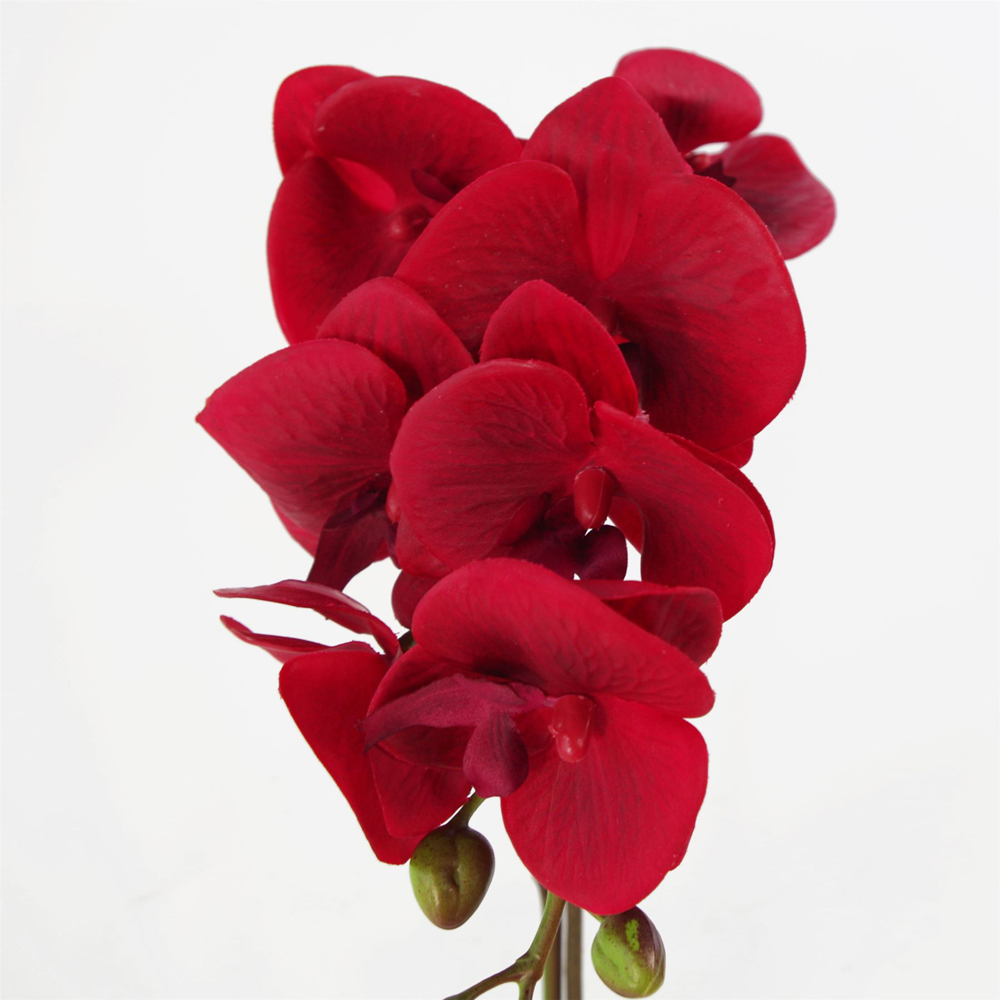Leaf Red Orchid Artificial Plant with Silver Pot 46cm Image 2