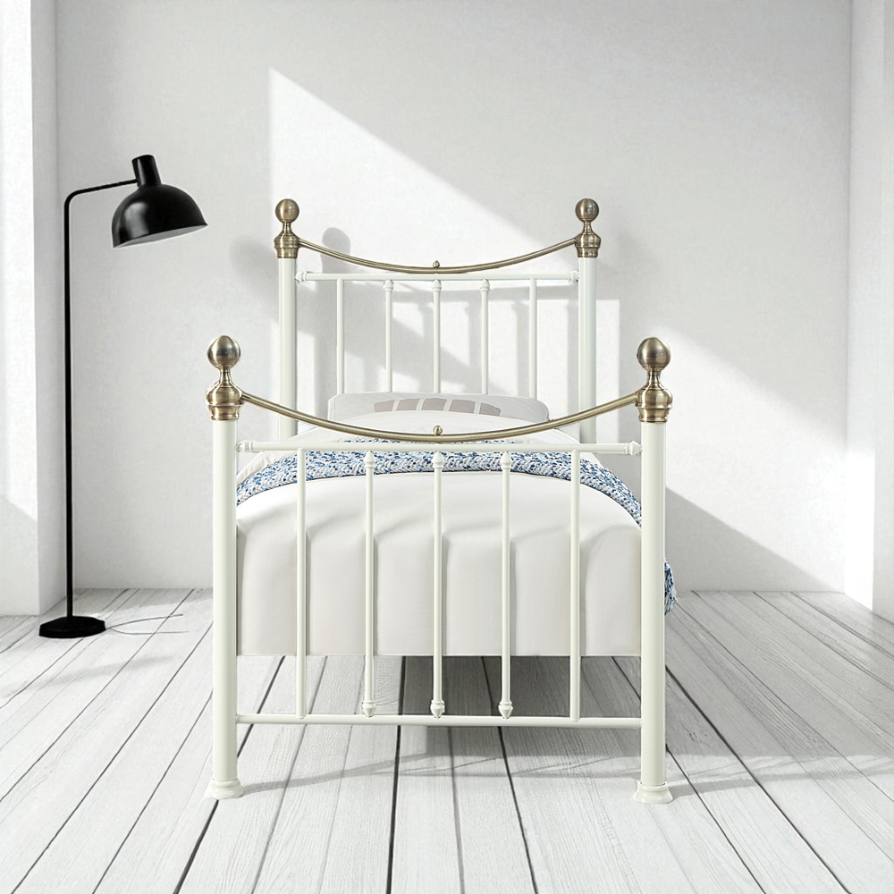 OAT Home Hampstead Single White and Brass Metal Bed Image 6