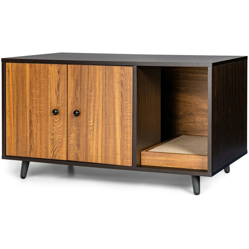 Costway 2 Door Storage Cabinet with Cat Little Box Enclosure Image 1