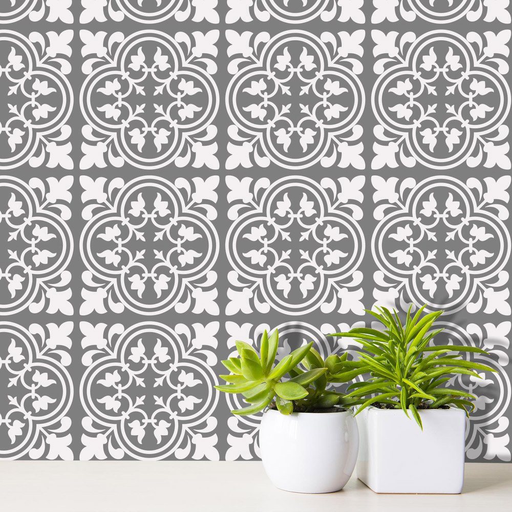 Walplus Cement Antique Floral Tulip Pattern 2 Tile Sticker 24 Pack Image 3
