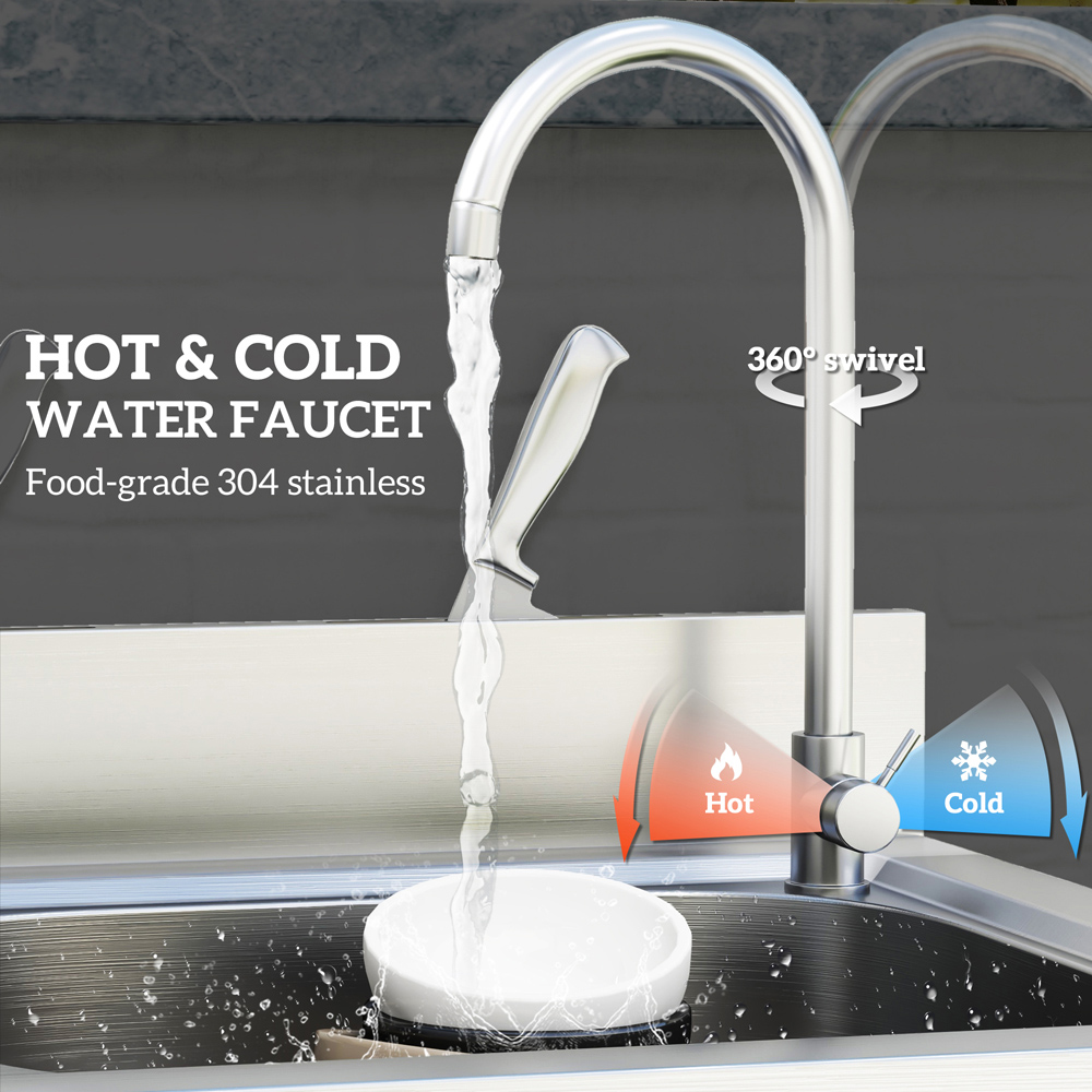 HOMCOM Silver Tone Stainless Steel Utility Sink with Cold and Hot Water Pipe Image 4