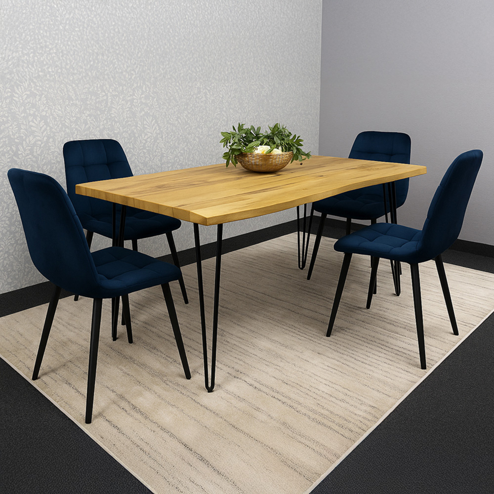 Kosy Koala 4 Seater Velvet Wooden Dining Set Blue Image 4