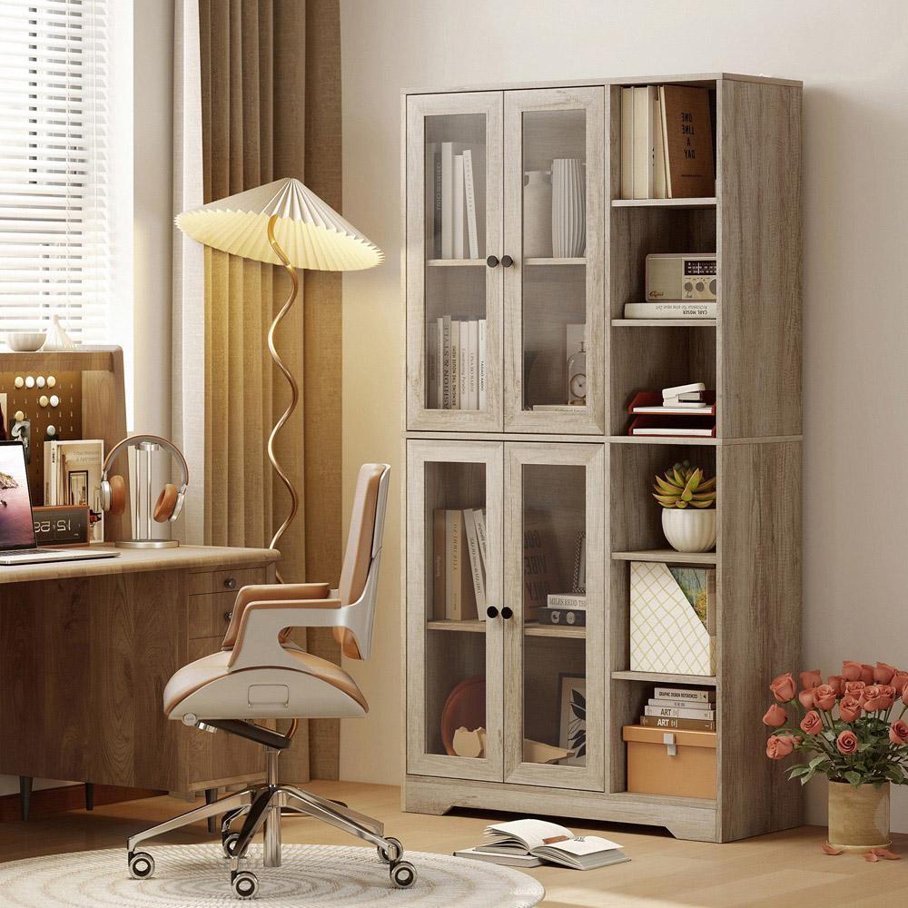 Portland 4 Door 2 Shelf Light Grey Freestanding Tall Kitchen Pantry Cupboard Image 3