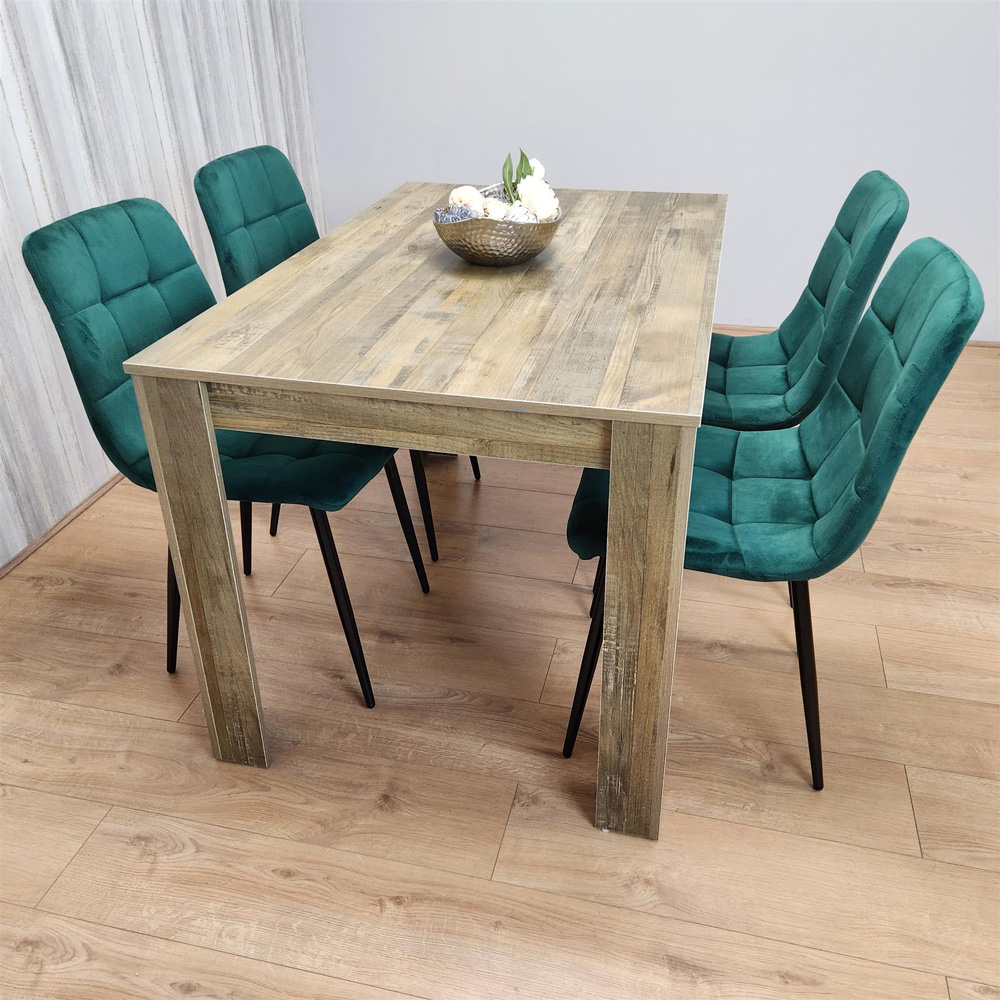 Portland 4 Seater Dining Set Rustic Effect and Green Velvet Image 6