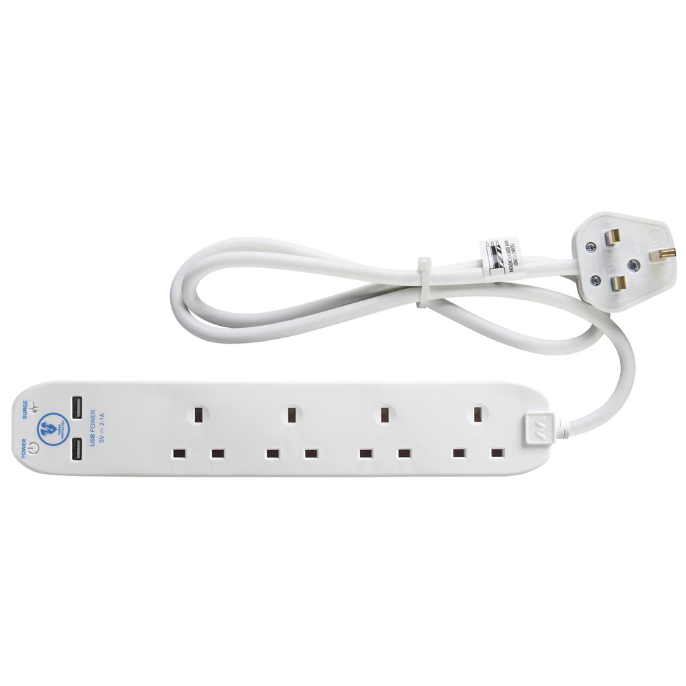 Wilko 1m 4 Gang White Extension Lead with USB Image 6