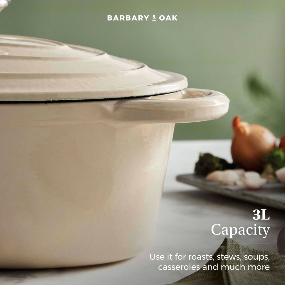 Barbary & Oak 29cm Camembert Cream Cast Iron Oval Casserole Dish with Domed Lid Image 8