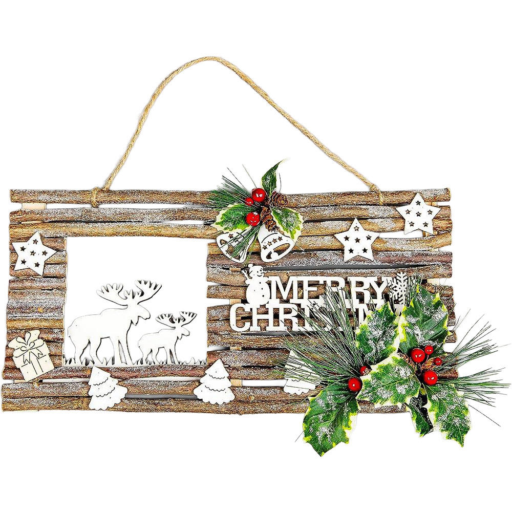 Shatchi Twig Wall Hanging Glitter Scene Christmas Decoration 20 x 40cm Image 1