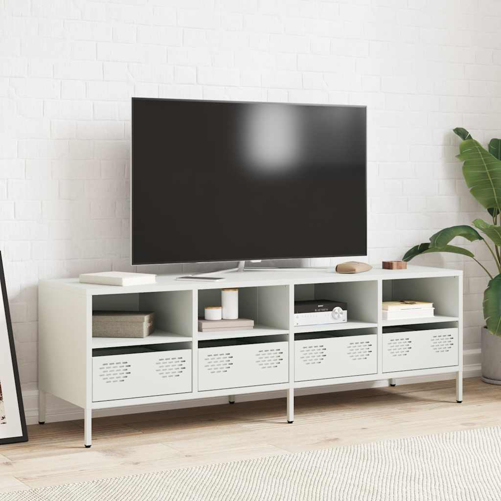 vidaXL 4 Drawer 4 Shelf White Cold-Rolled Steel TV Cabinet Image 7