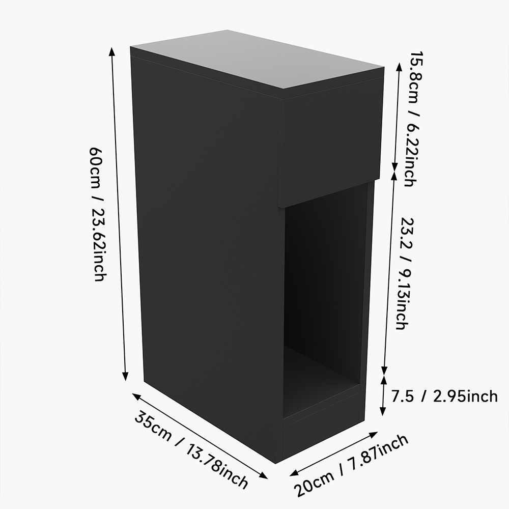 Living and Home Single Drawer Black Bedside Table Image 9