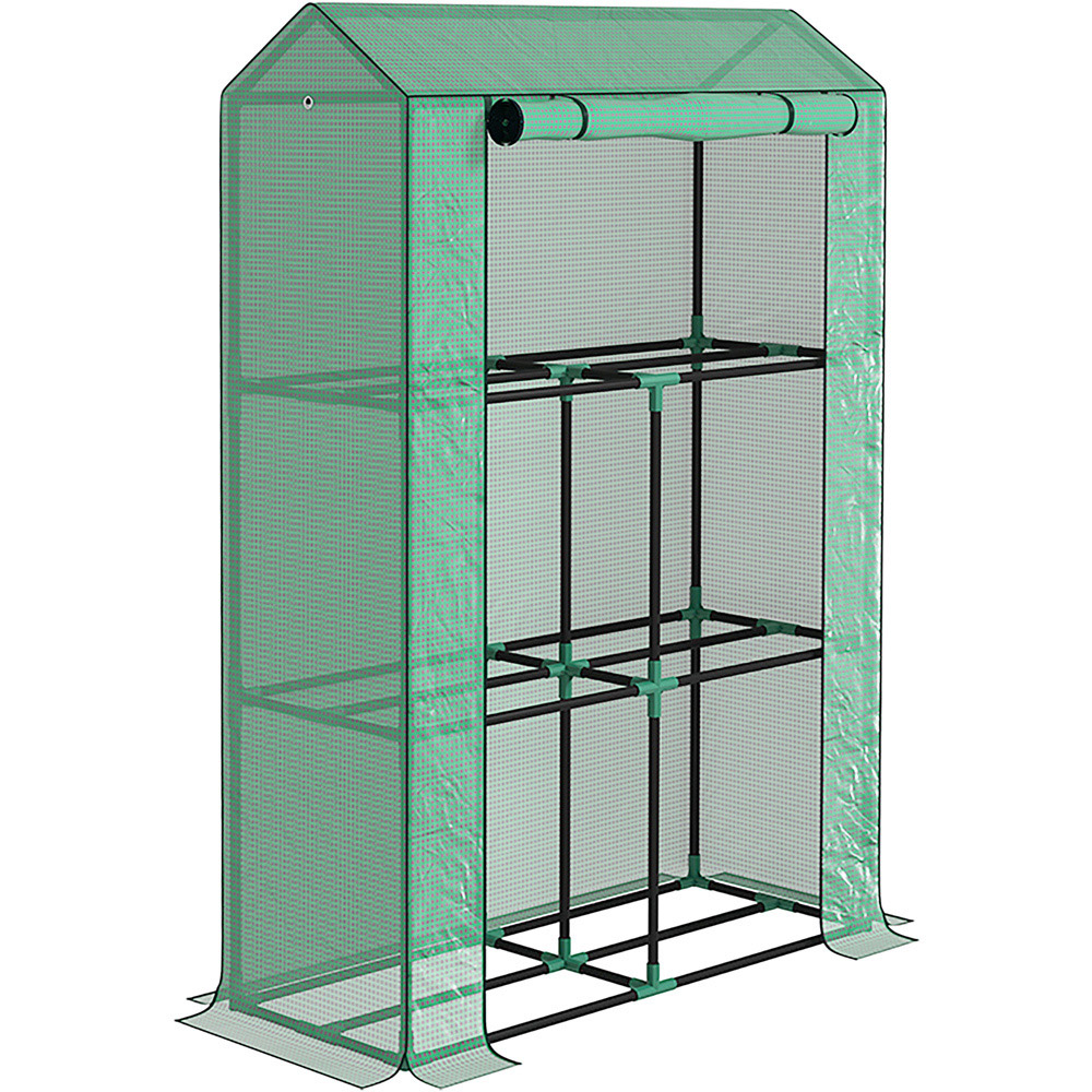 Outsunny Green 3 Shelf PE Cover 3.2 x 1.3ft Mini Greenhouse with Roll Up Door Image 1