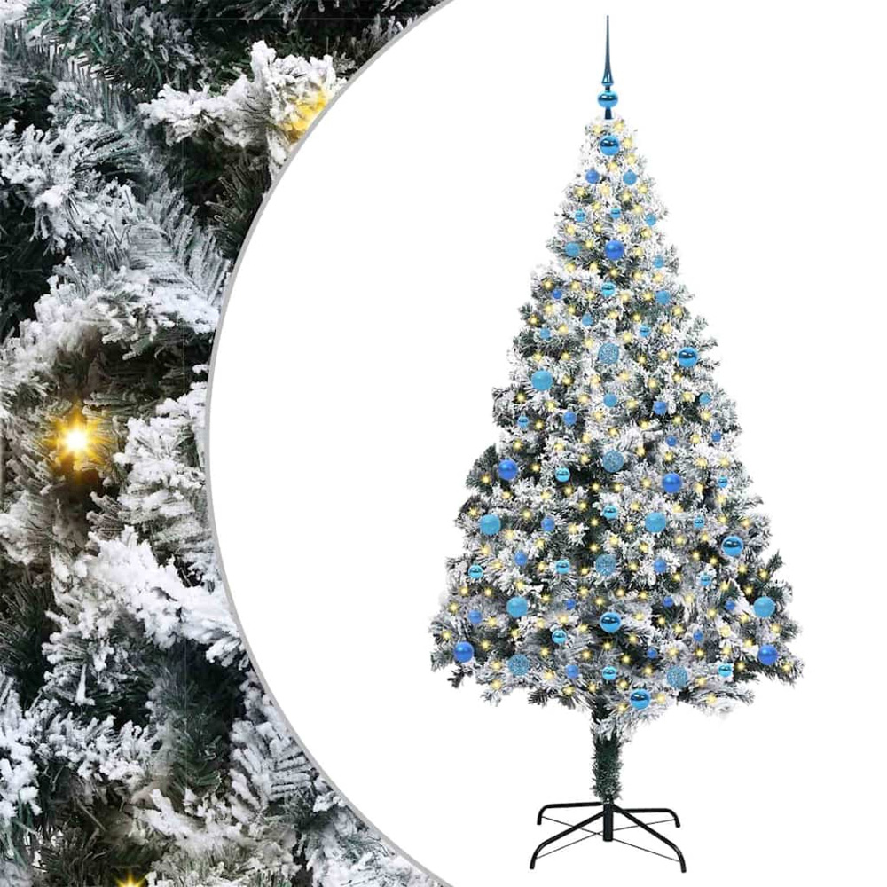 vidaXL Pre-Lit Blue Baubles White Artificial Christmas Tree 7ft Image 2