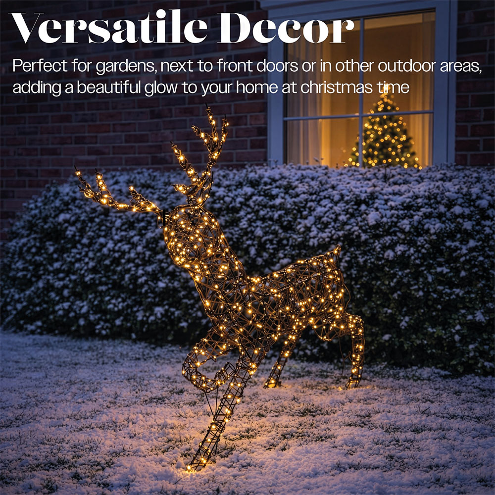 Xmas Haus 351 Warm White LED Brown Rattan-Effect Metal Deer Christmas Decoration 111cm Image 5