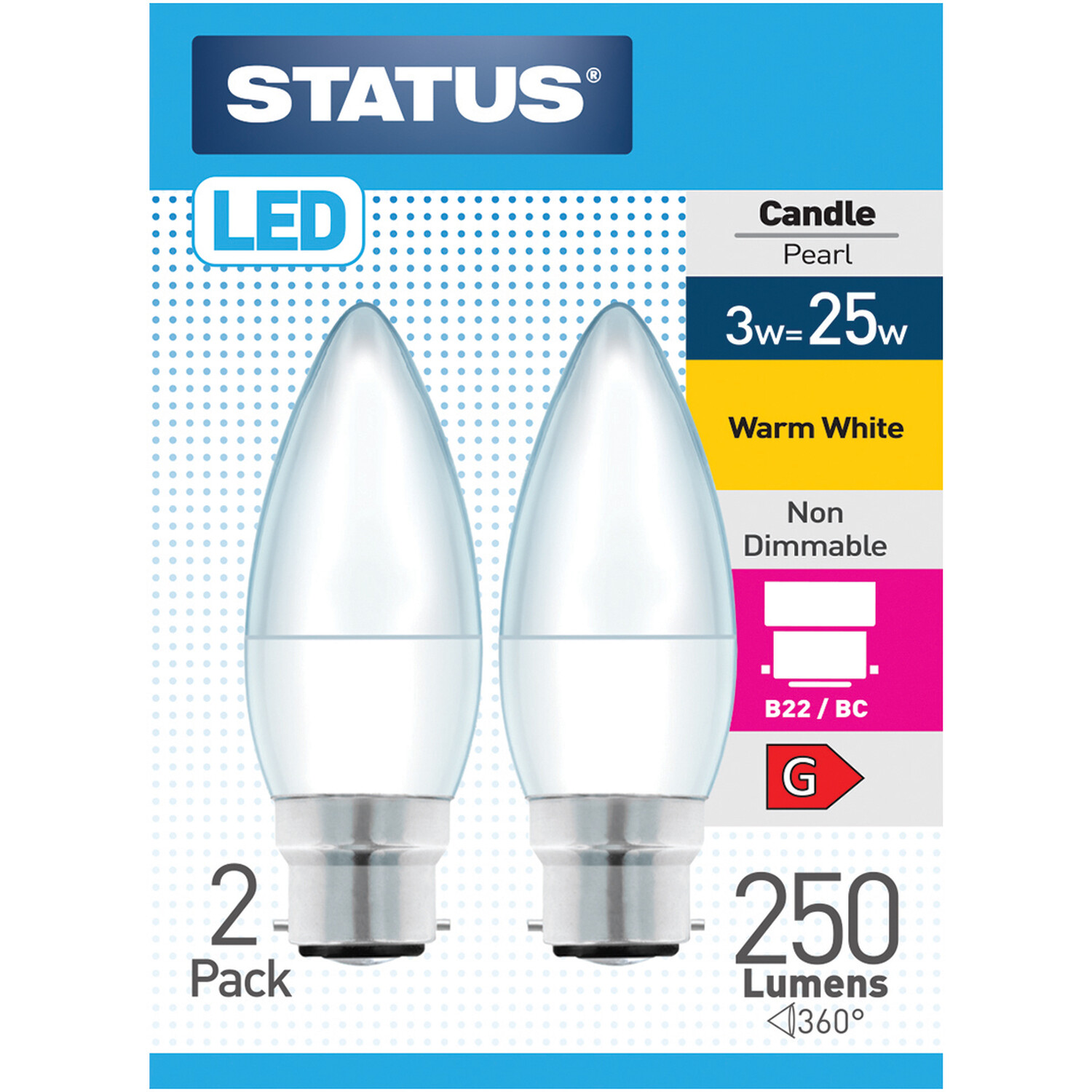 Pack of 2 Status 3W Pearl Candle Lightbulbs - Bayonet Cap / BC Image 1