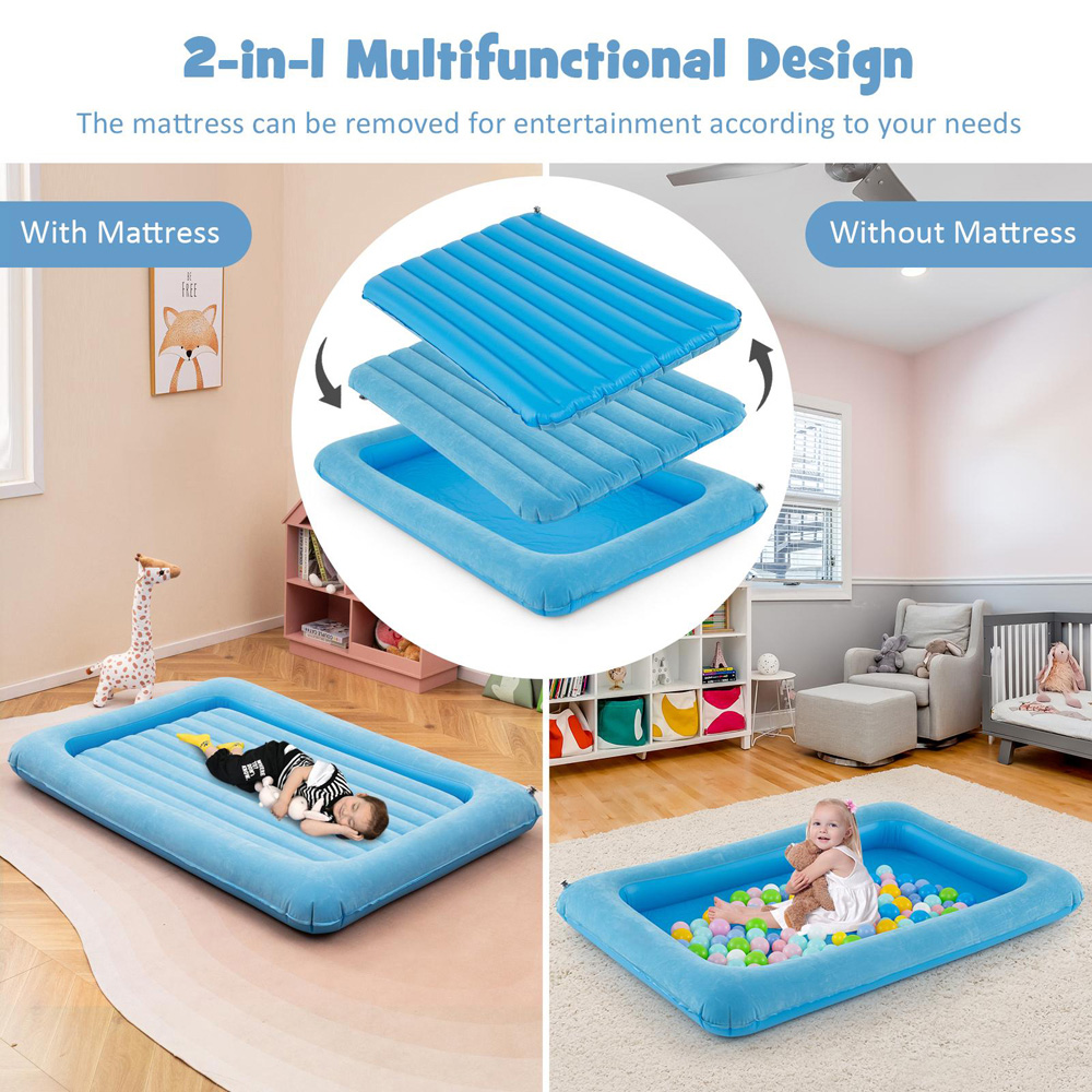 Costway Blue Inflatable Toddler Travel Bed with Electric Pump Image 5
