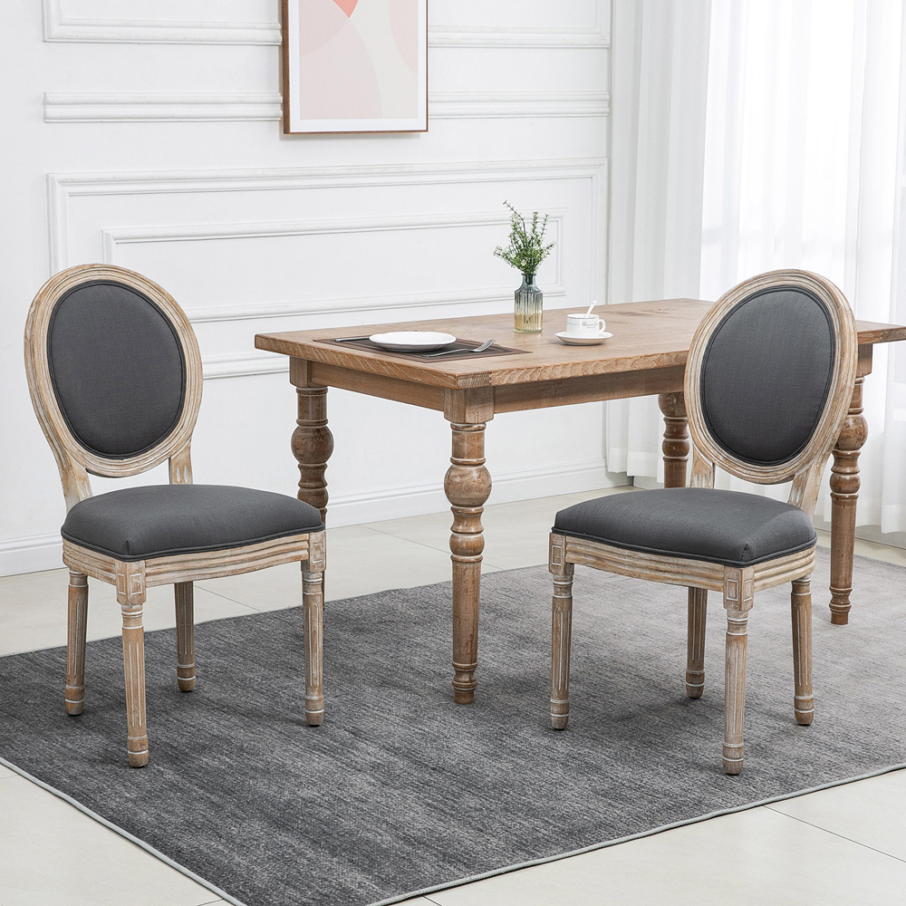 HOMCOM Set of 2 Grey Linen Upholstered French Style Dining Chair Image 5