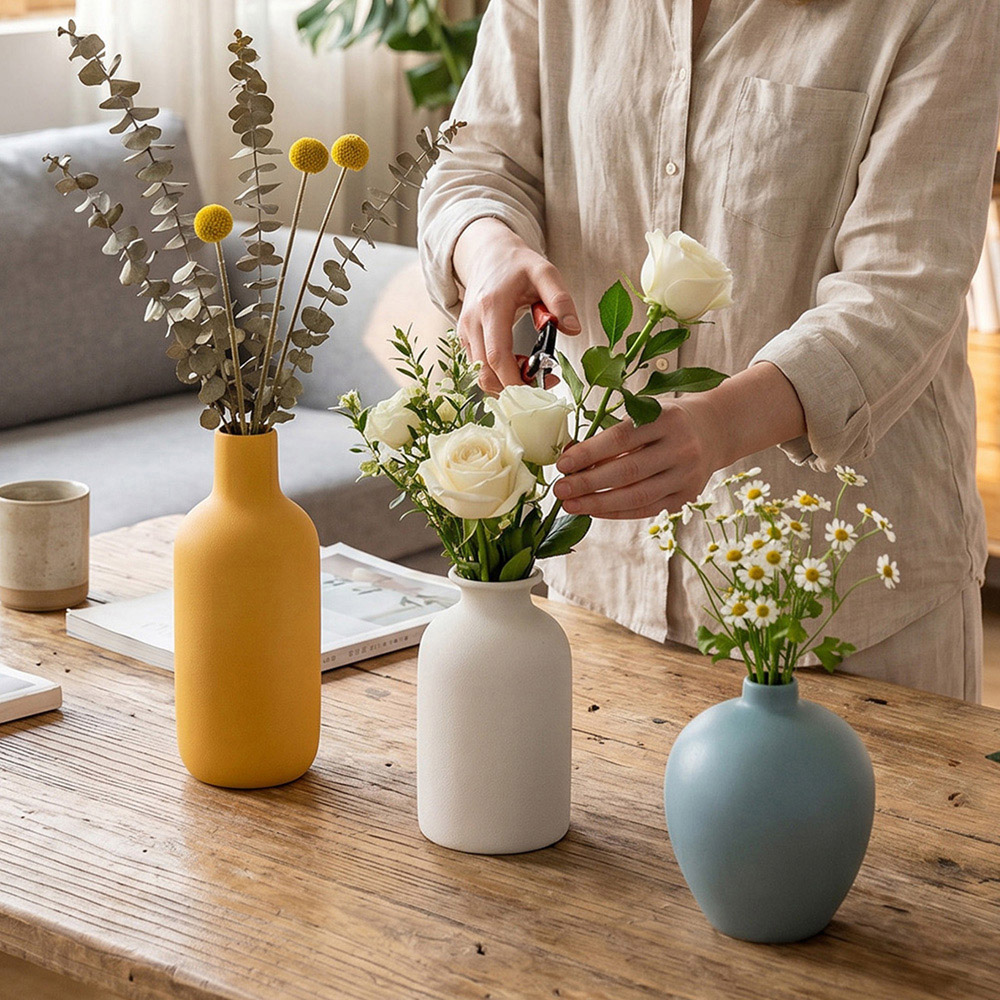 Living and Home Minimalist Muted Tone Ceramic Vase Set of 4 Image 8
