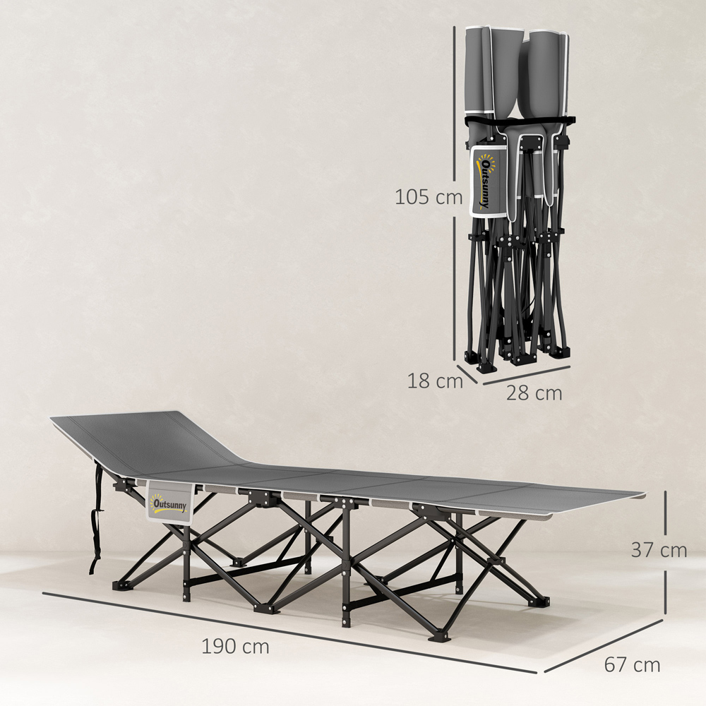Outsunny Single Black Folding Camping Cot with Mattress Image 9
