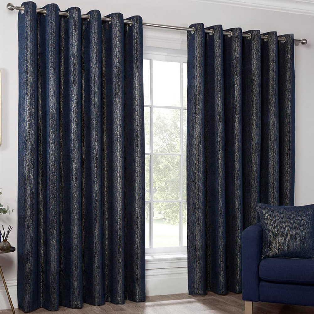 Nova Navy Chenille Jacquard Eyelet Curtain 168 x 183cm Image 1