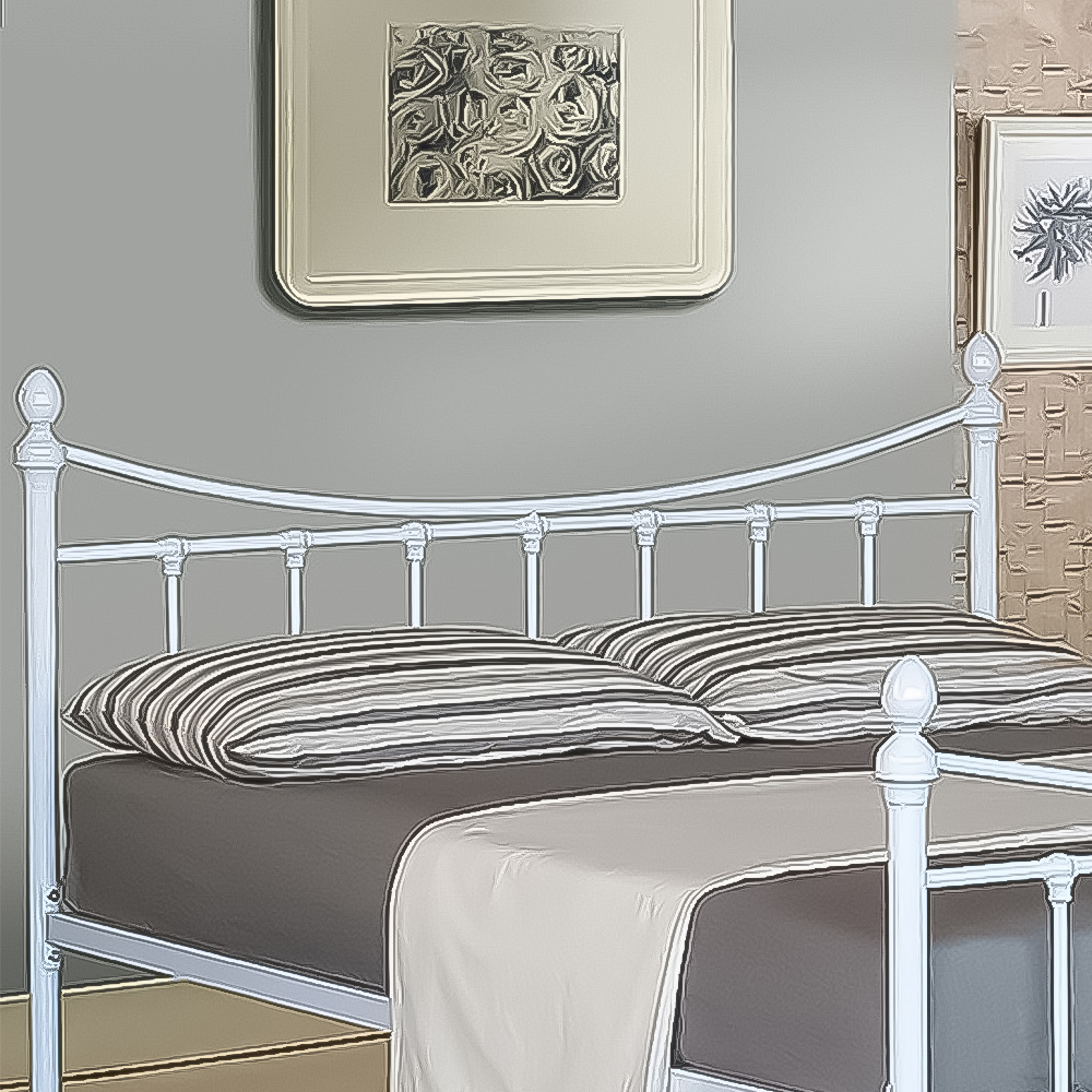 Brooklyn Double White Metal Bed with Finials Image 2