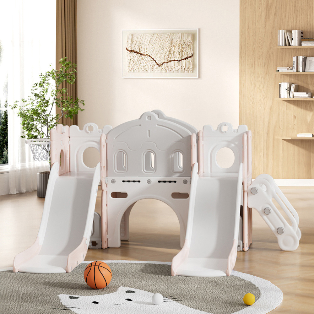 Living and Home Toddlers Pink and White Playset with 2 Slide and Basketball Hoop Image 7