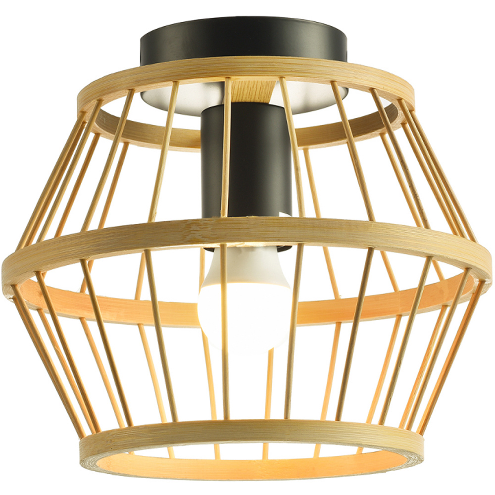 Happy Homewares Black Metal Ceiling Light with Outer Bamboo Frame Image 3