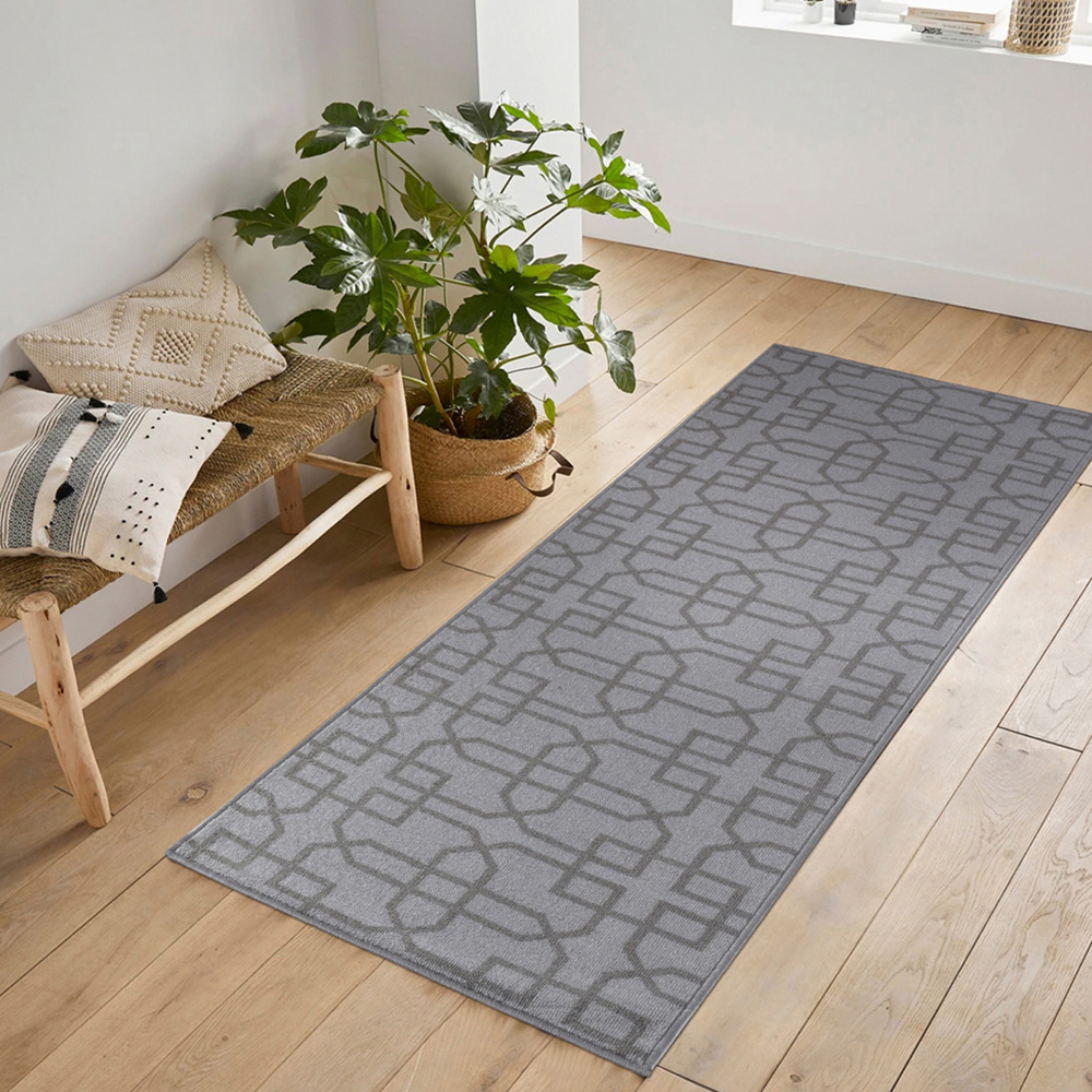 Desire Rugs Havana Silver Cubed Trellis Anti Slip Door Mat 150 x 80cm Image 5