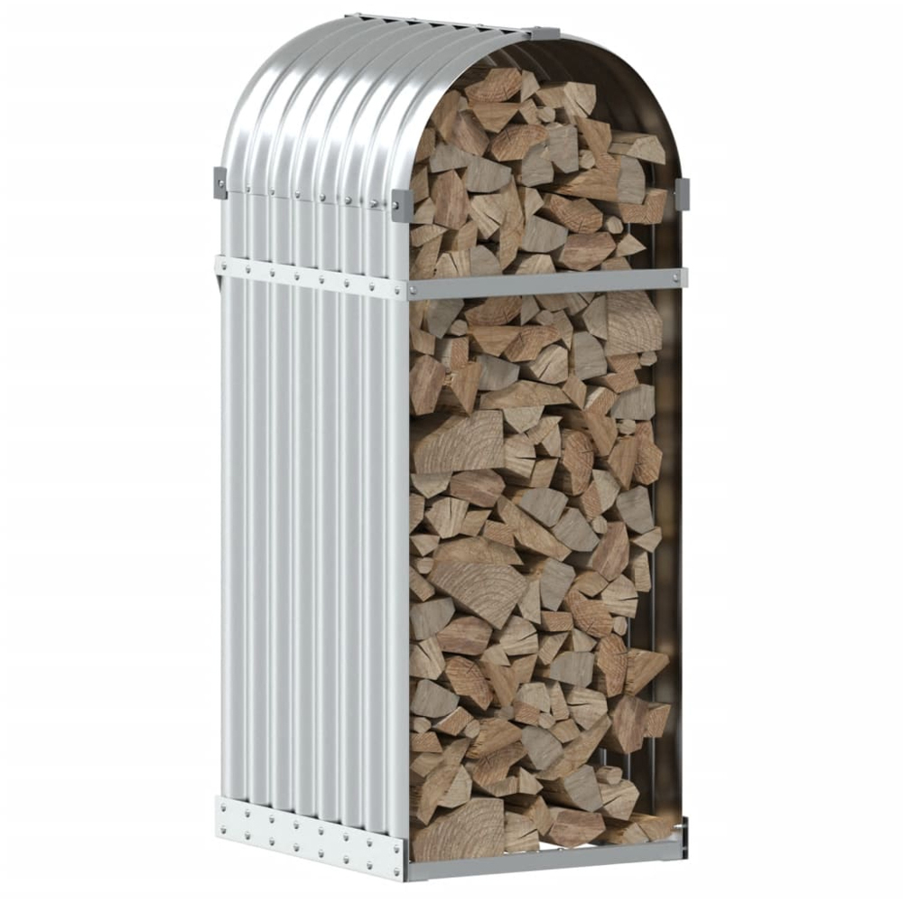 vidaXL Silver Galvanised Steel Firewood Log Holder 100 x 40 x 45cm Image 2